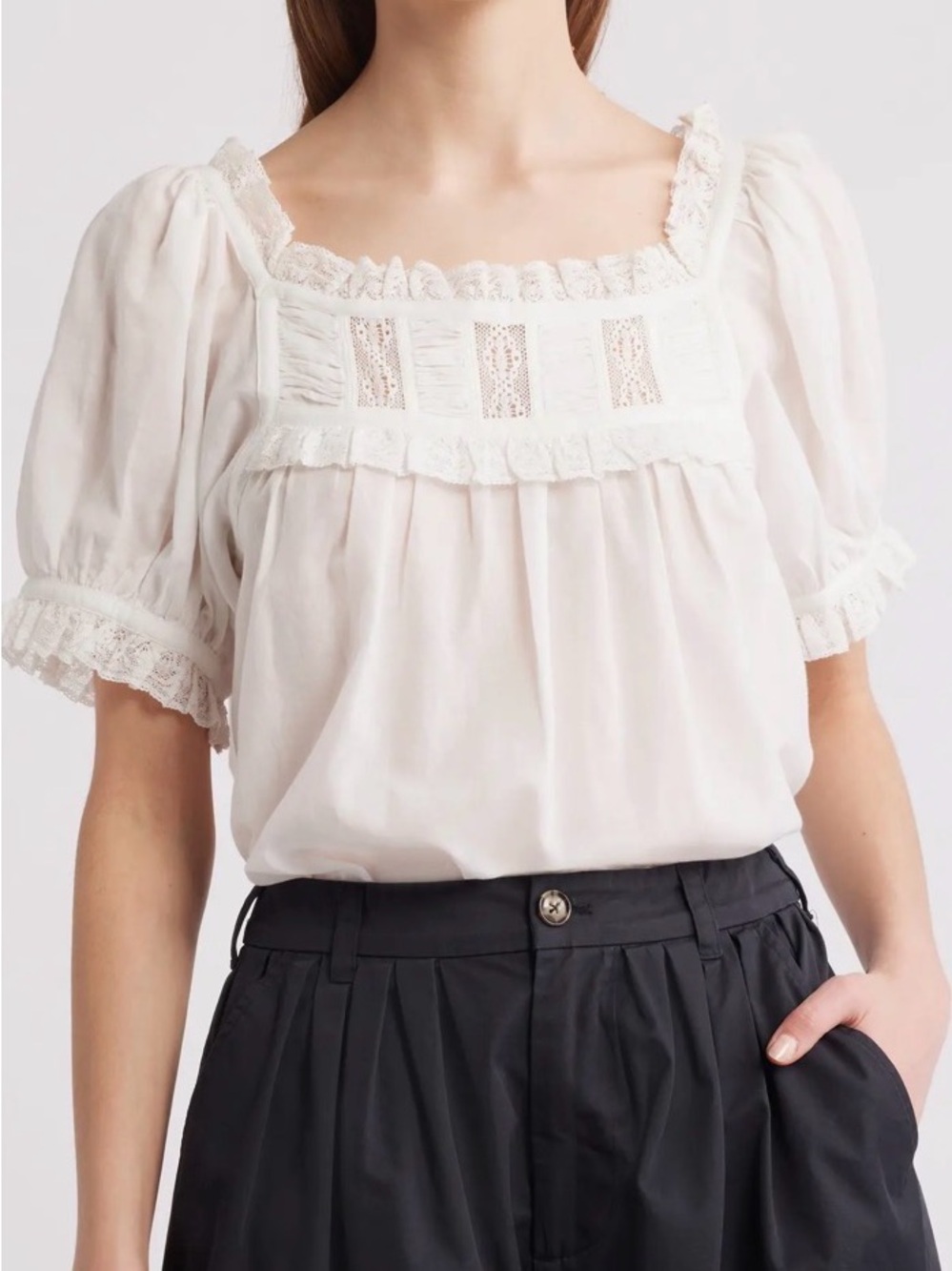Doen Frances top white soft girl organic cotton romantic puff sleeve medium